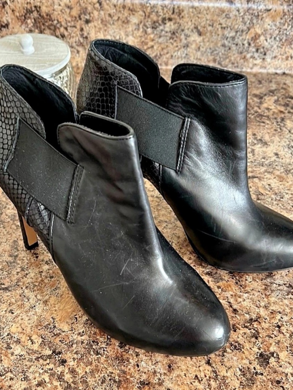 Vince Camuto Black Embossed Ankle Booties size 7.5